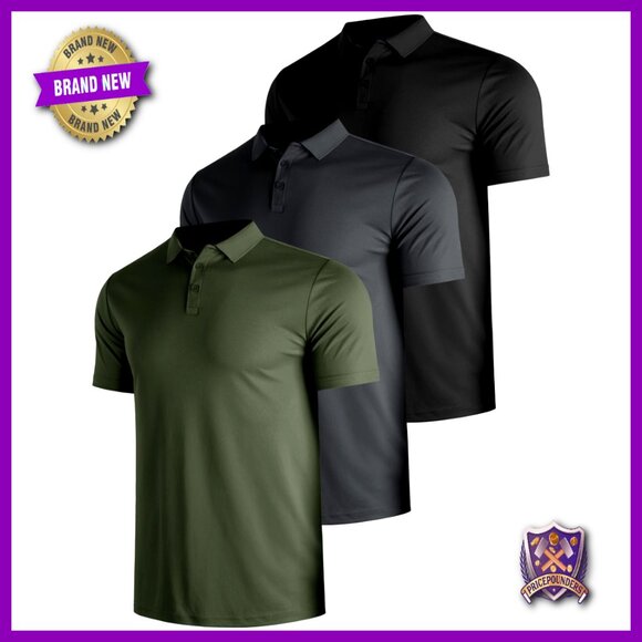 Men's Quick Dry Golf Polo Shirts 3-Pack Moisture Wicking Performance